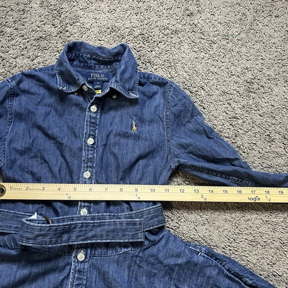 Polo Ralph Lauren Girls Belted Cotton Denim Shirt Dress Size 12 Preppy Pony Logo - Picture 4 of 6
